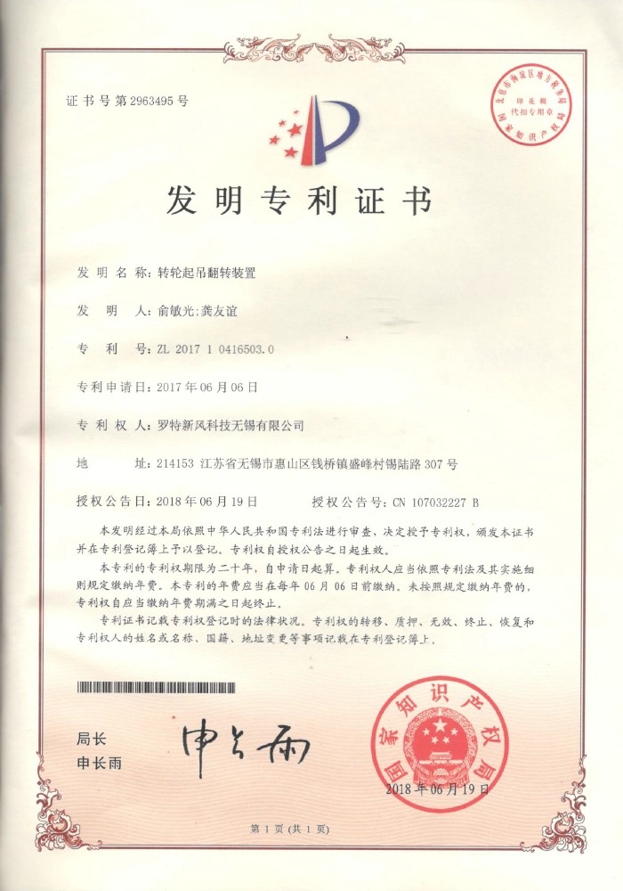 Rotary Wheel Lifting and Tilting Device - Invention Patent